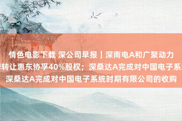 情色电影下载 深公司早报｜深南电A和广聚动力控股子公司拟公开挂牌转让惠东协孚40%股权；深桑达A完成对中国电子系统时期有限公司的收购