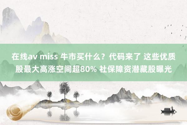 在线av miss 牛市买什么？代码来了 这些优质股最大高涨空间超80% 社保障资潜藏股曝光