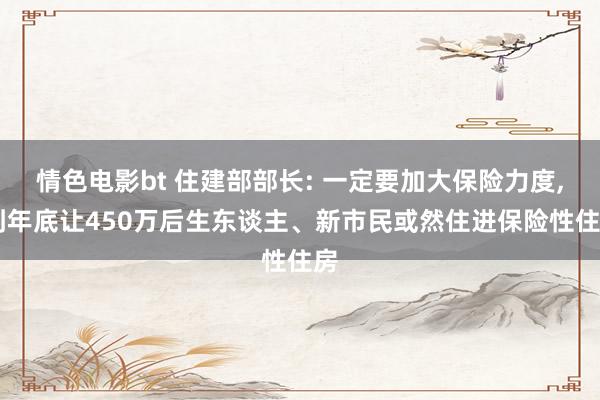 情色电影bt 住建部部长: 一定要加大保险力度， 到年底让450万后生东谈主、新市民或然住进保险性住房