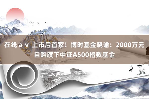 在线ａｖ 上市后首家！博时基金晓谕：2000万元自购旗下中证A500指数基金