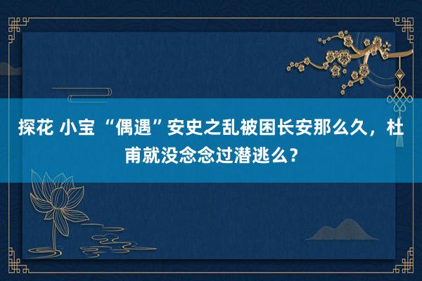 探花 小宝 “偶遇”安史之乱被困长安那么久，杜甫就没念念过潜逃么？